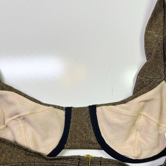Vintage Côte d'Azur Size 10 Bikini Set Underwire Top Briefs Metallic Gold - Picture 4 of 11